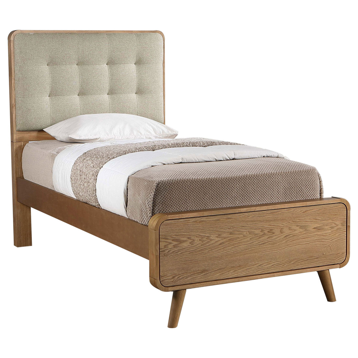 Winston - Twin Platform Bed With Tufted Upholstered Headboard - Light Ash