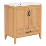 Elegant Fluted Bathroom Vanity With Sink, Soft Close Doors & Drawer
