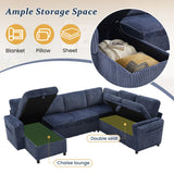 Convertible U-Shaped Sectional Sofa Bed With USB Ports And Storage