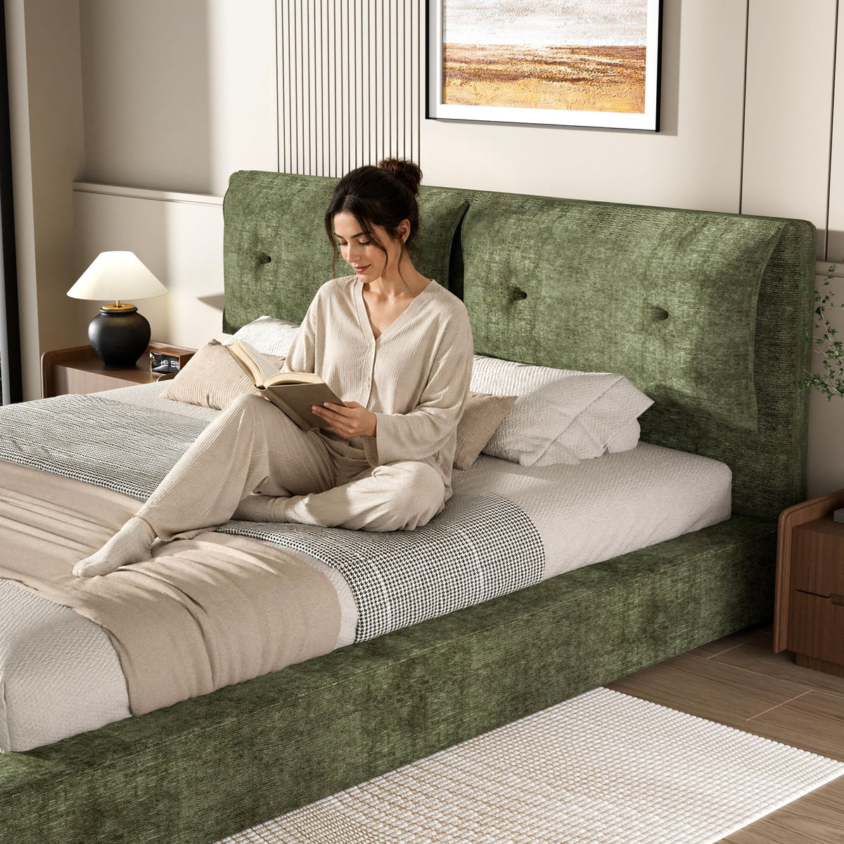 Airframe - Upholstered Bed Frame With Double Layered Upholstered Headboard