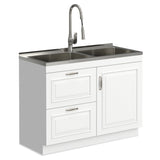 Darwin - Laundry Utility Sink And Cabinet With Dual Sinks, Pull Out Faucet - White