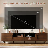 78" TV Stand For 85" TVs With Soft Close Doors, Open Shelf - Walnut