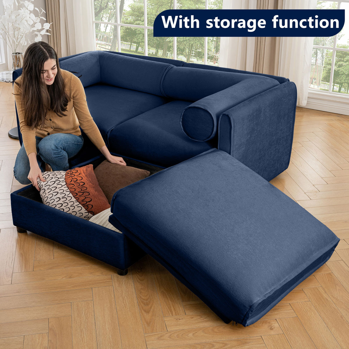 Contemporary Elegant Sofa With Storage And Ottoman