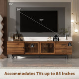 TV Stand, Media Console With 2 Drawers, Soft Closing Hinges, Adjustable Shelves, Slatted Design - Walnut