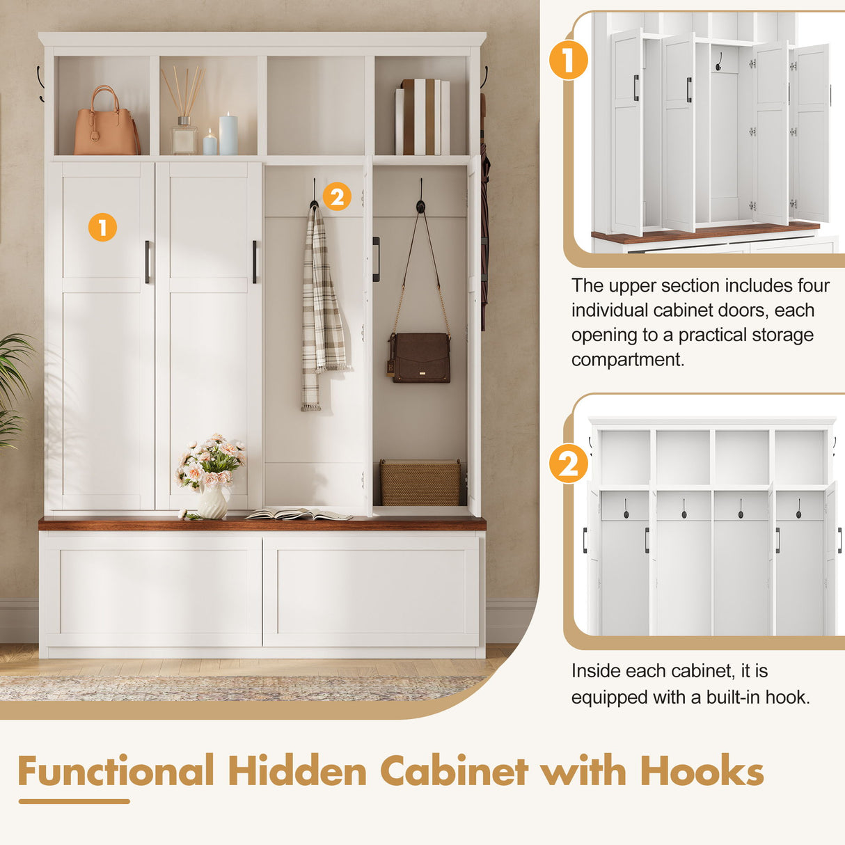 Hall Tree With 4 Hidden Cabinets