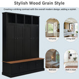 Hall Tree With Bench And Cabinet, 4 In 1 Entryway Bench With Coat Rack