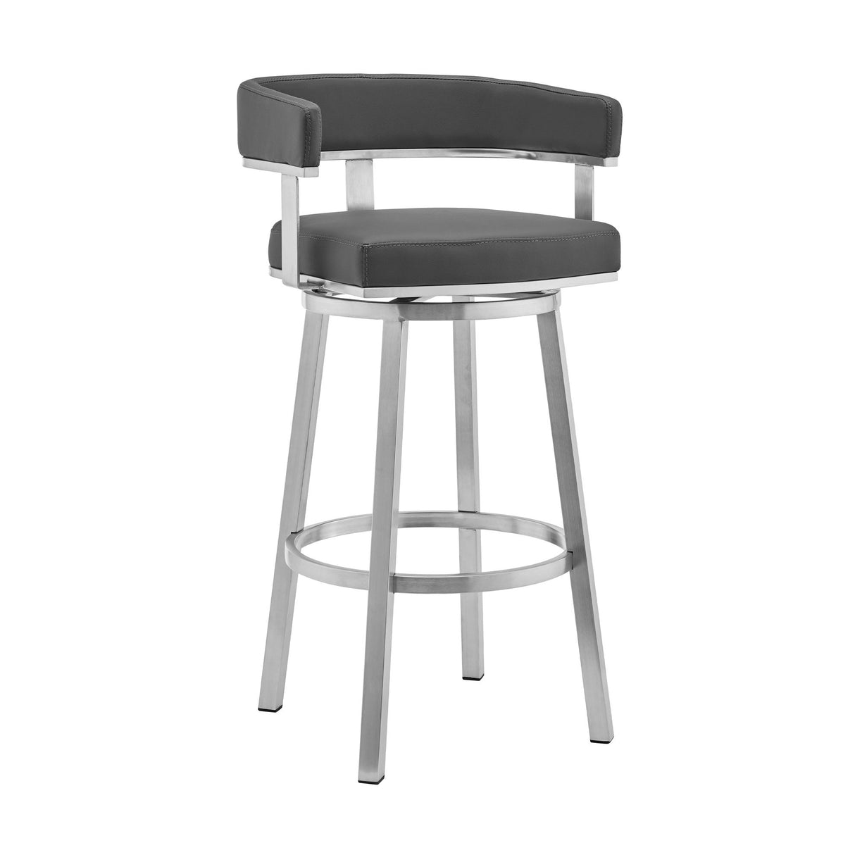 Lorin - 26" Faux Leather And Brushed Stainless Steel Swivel Bar Stool - Gray
