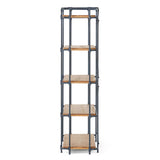 Yorktown - Industrial 5 Shelf Bookcase With Metal Pipework And Solid Fir - Natural