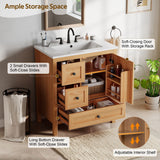 Modern Bathroom Vanity With Sink, Soft Close Drawers & Door, Storage Rack