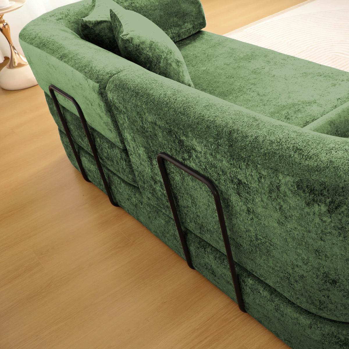 3 Seater Sofa With Built In Pet Bed Nook, Curved Design And 2 Throw Pillows