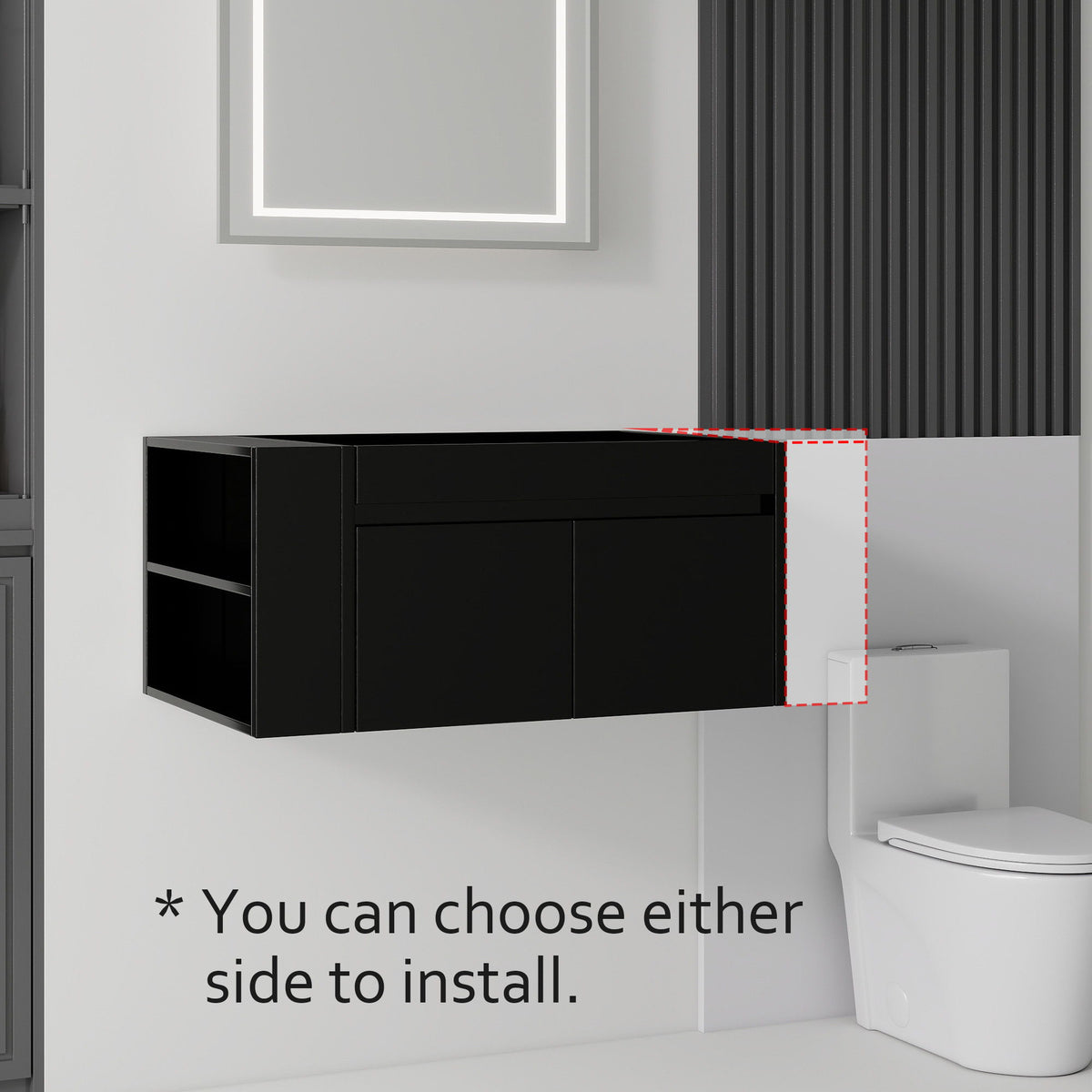 Floating Bathroom Vanity Cabinet, Soft Close Double Drawers, Open Side Storage, Wall Mounted, Cabinet Only