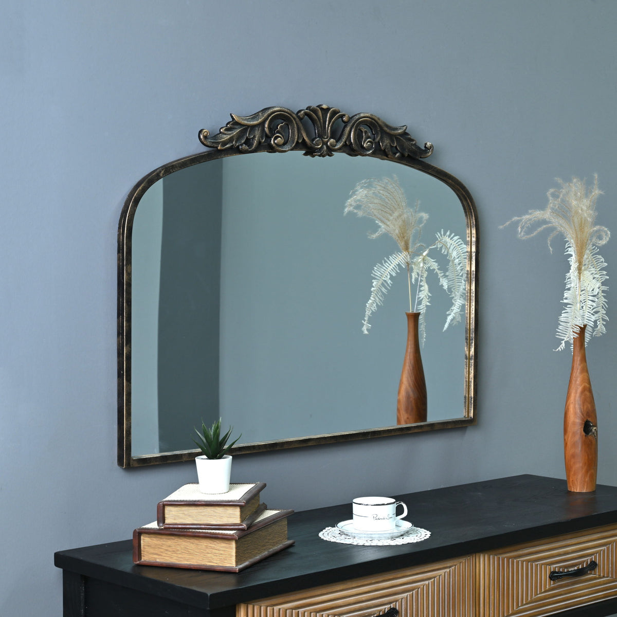 Handmade Arched Mirror, Ornate Baroque For Entryway - Antique Bronze