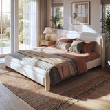 Upholstered Platform Bed Frame With Curved Headboard, Wood Slats Support