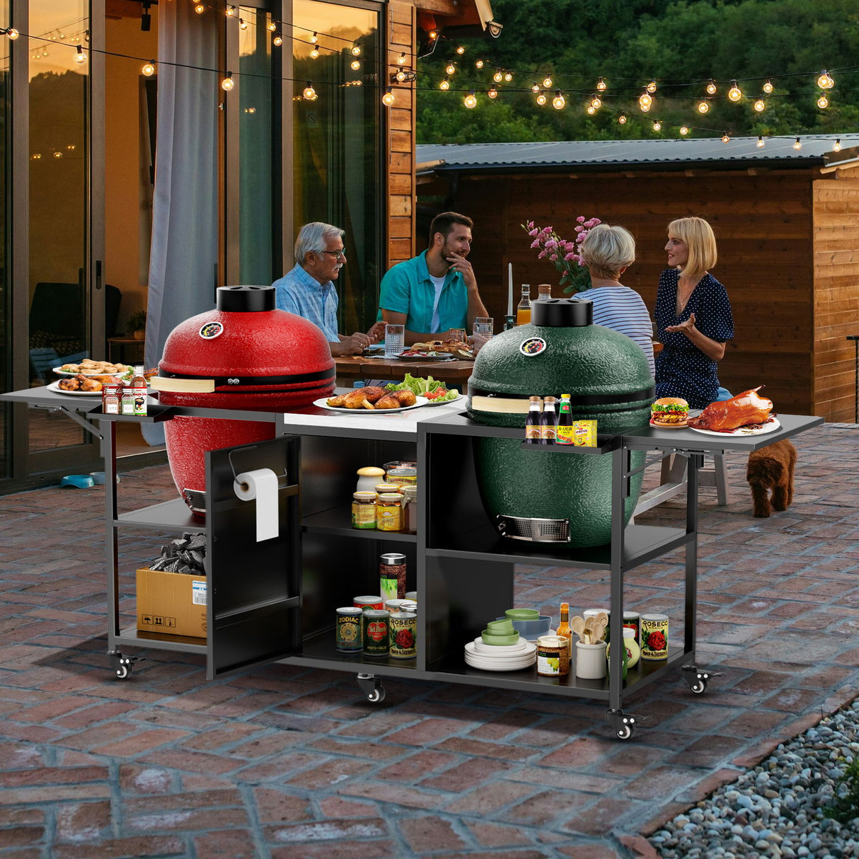 Outdoor Grill Cart For 2 Big Egg - Black / Silver