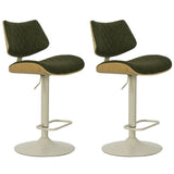 Leland - Adjustable Swivel Curved Back Wood Bar Stool With Faux Leather Seat