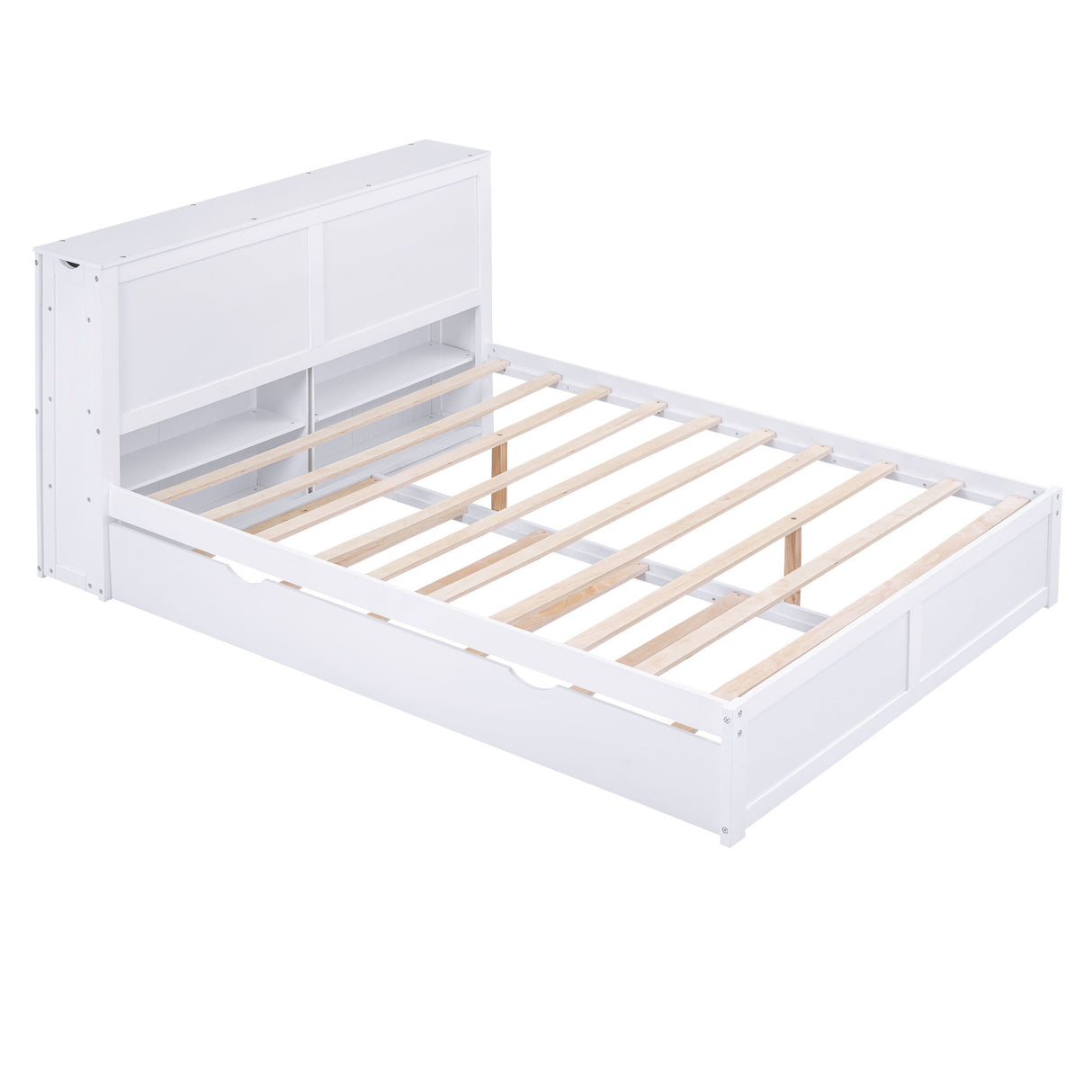Storage Platform Bed With Pull Out Shelves And Trundle