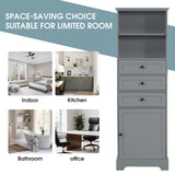 Tall Storage Cabinet With 3 Drawers And Adjustable Shelves For Bathroom