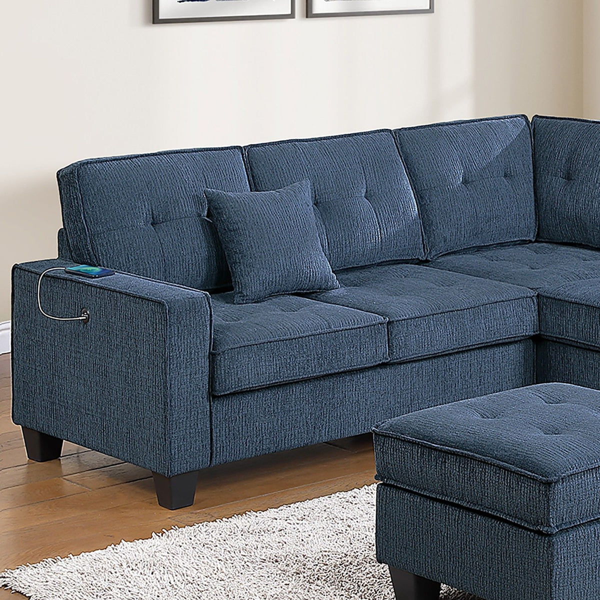 Sectional Set With Corner Wedge Ottoman USB Port