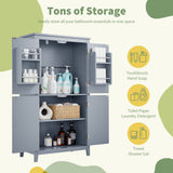 Elegant Bathroom Floor Storage Cabinet With 4 Doors, Adjustable Shelves