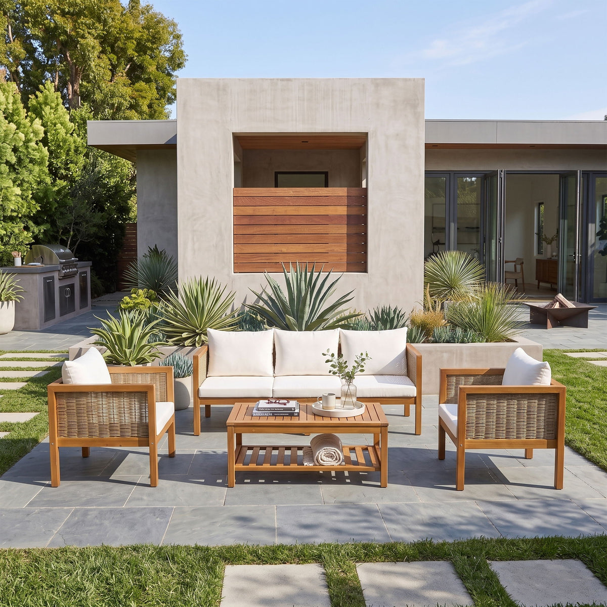 Patio Set Outdoor With Coffee Table And Cushions