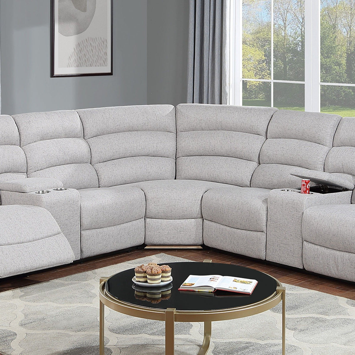 Manual Motion Reclining Loveseat 3 Piece Sectional Set With Console Storage And Cup Holders