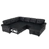 U Shape Sectional Sleeper Sofa With Pull Out Bed And Storage Chaise - Black