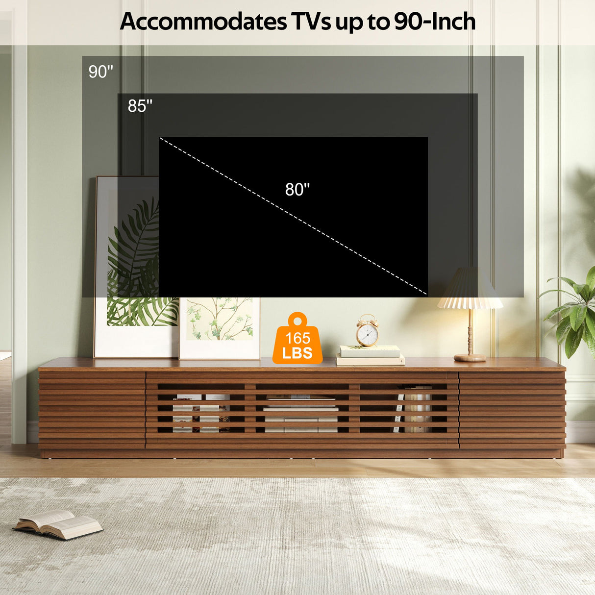TV Stand, Entertainment Center With Cable Management And Soft Closing Hinges - Walnut
