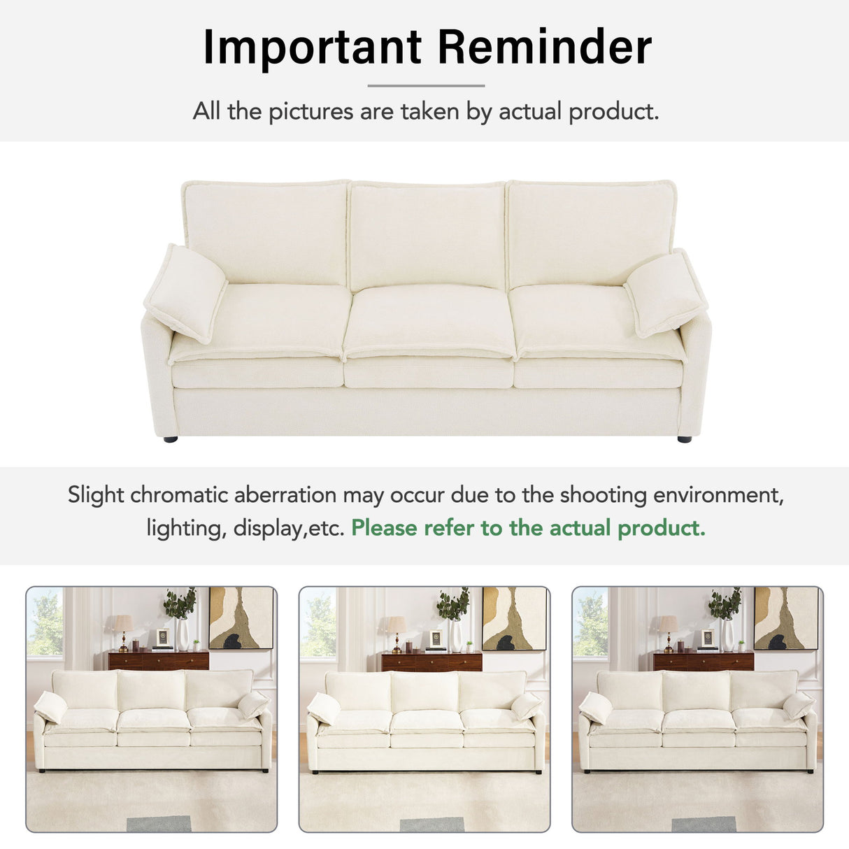 Modern 3 Seater Sofa With Side Storage Pockets For Living Room