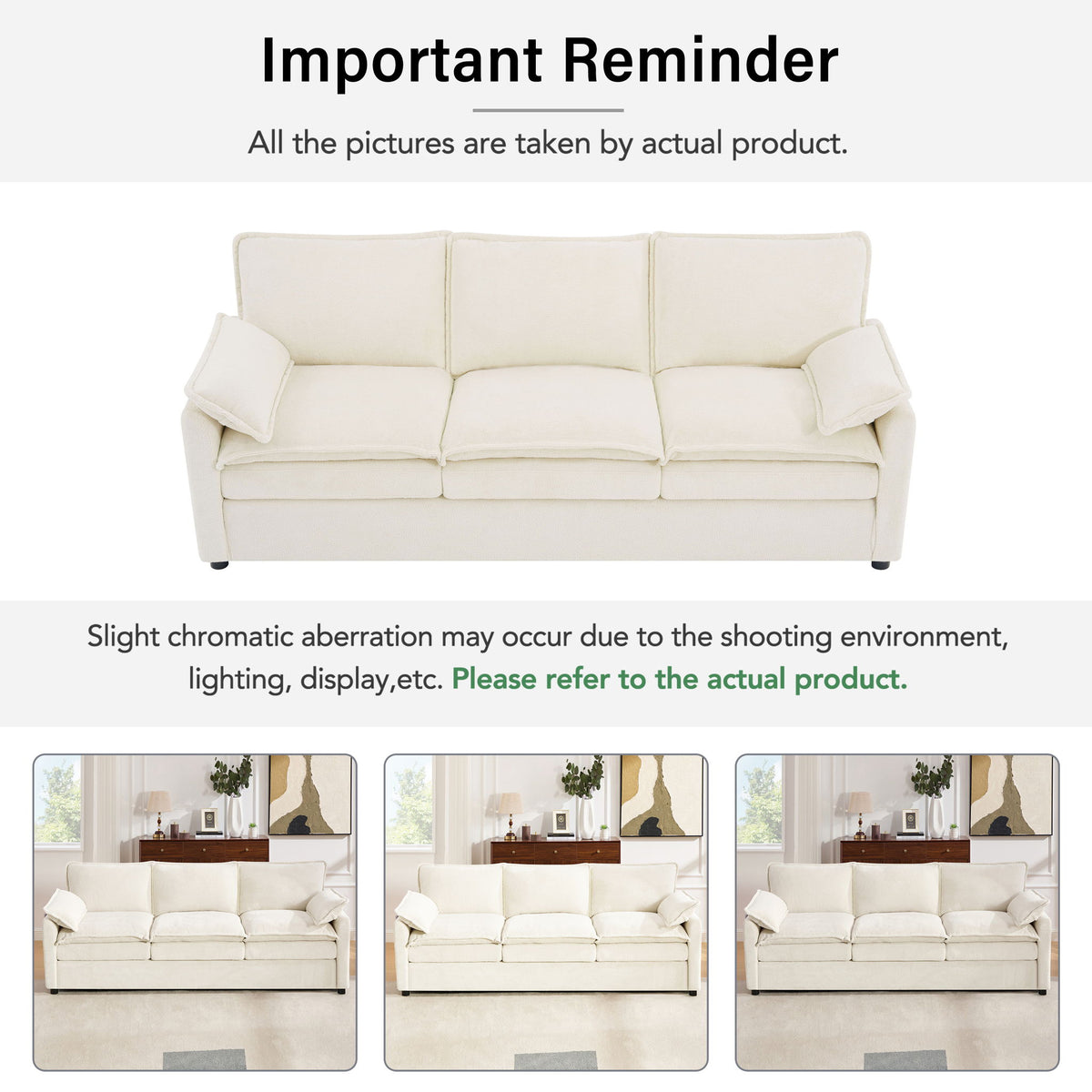 Modern 3 Seater Sofa With Side Storage Pockets For Living Room