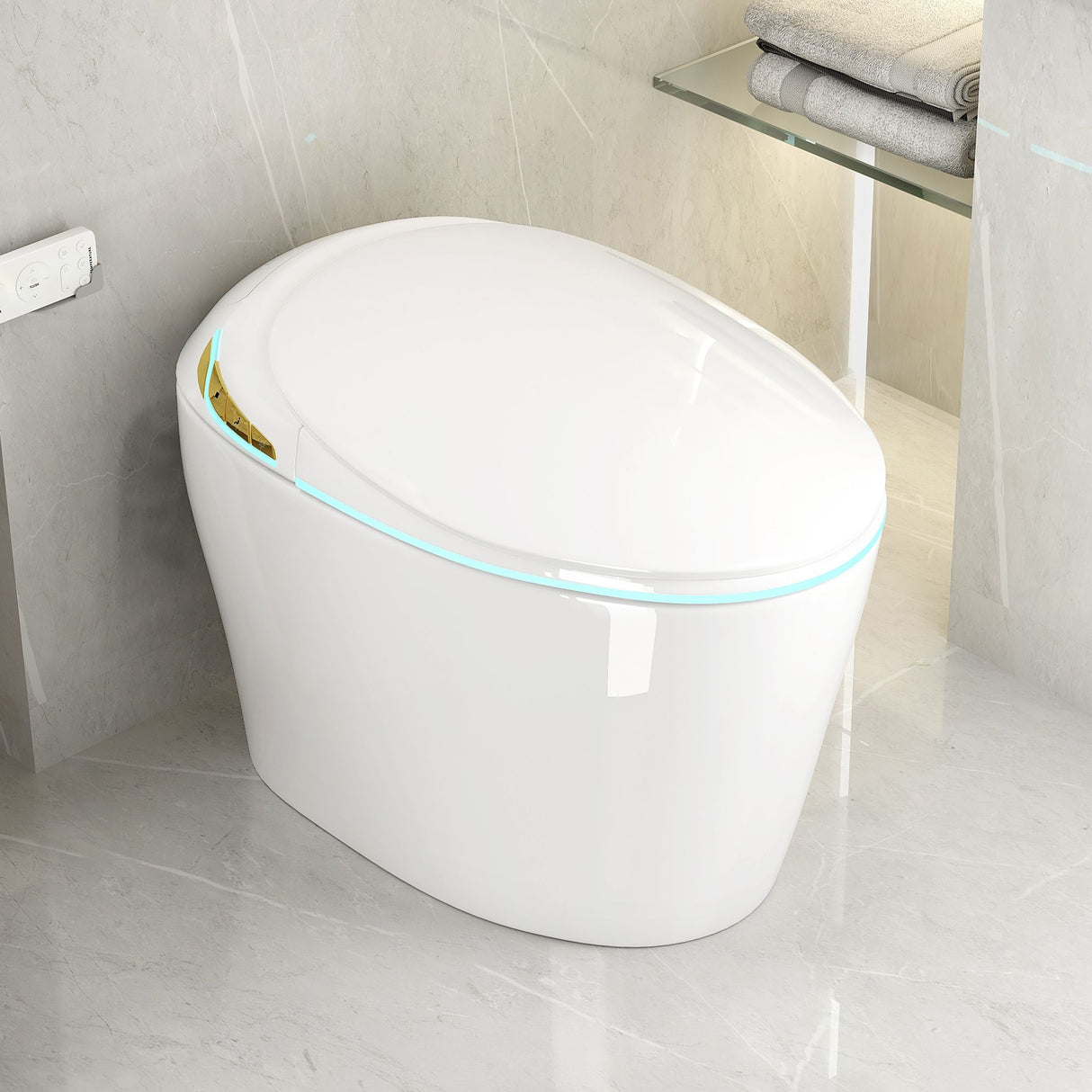 Unique Smart Toile With Built In Bidet, Auto Open / Close Seat, Foot Sensor, LED Display, Night Light, Warm Water & Dryer Ceramic