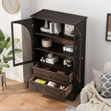 Glass Door Display Case With 2 Drawers And Adjustable Shelf
