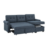 Blend Upholstered Sleeper Sofa With Reversible Chaise And Tufted Back - Dark Blue