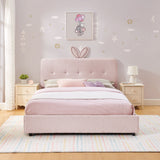 Upholstered Bed With Oversized Rabbit Ear Headboard, LED Lights & 4 Storage Drawers