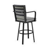 Don - 30" Outdoor Patio Swivel Bar Stool - Black Aluminum With Gray Cushions