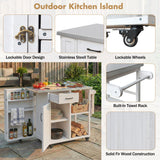 Outdoor Kitchen Island Prep Station With Lockable Wheels, Ample Storage, Towel & Spice Racks