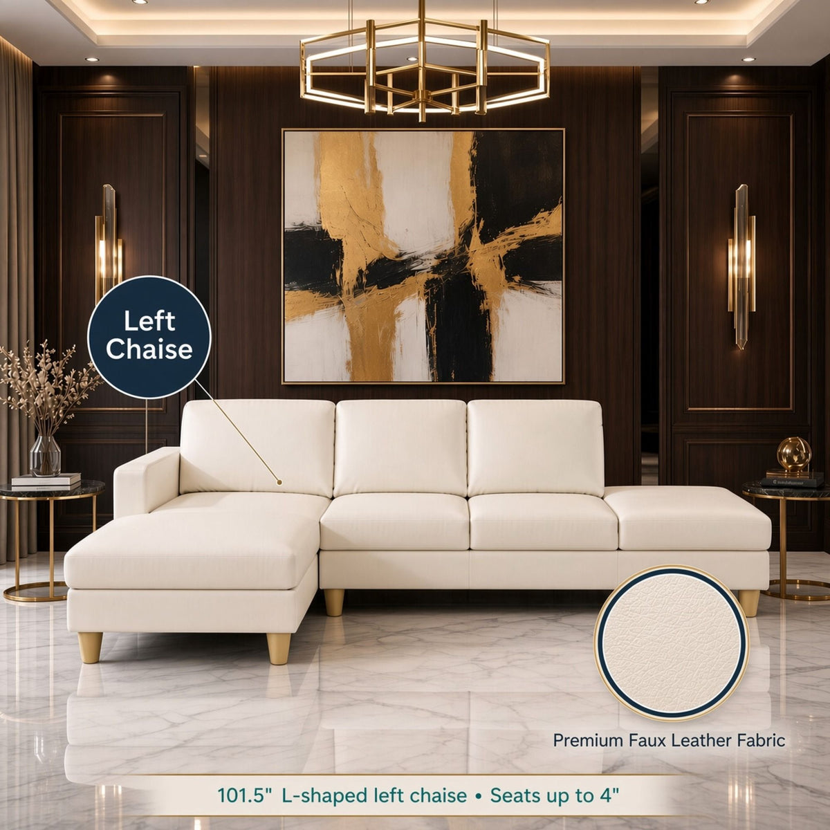 L - Shaped Sectional Sofa With Chaise & Ottoman