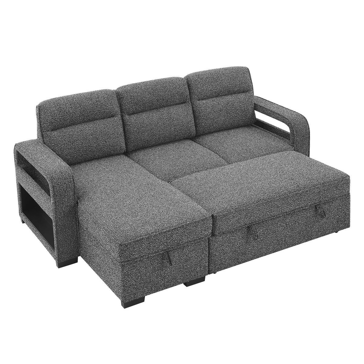 Mitchell - Reversible Sofabed With Storage Chaise, USB And Cup Holders - Dark Gray