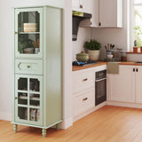 Curio Cabinet, Freestanding Vintage Display Storage Cabinet, Adjustable Shelves - Green