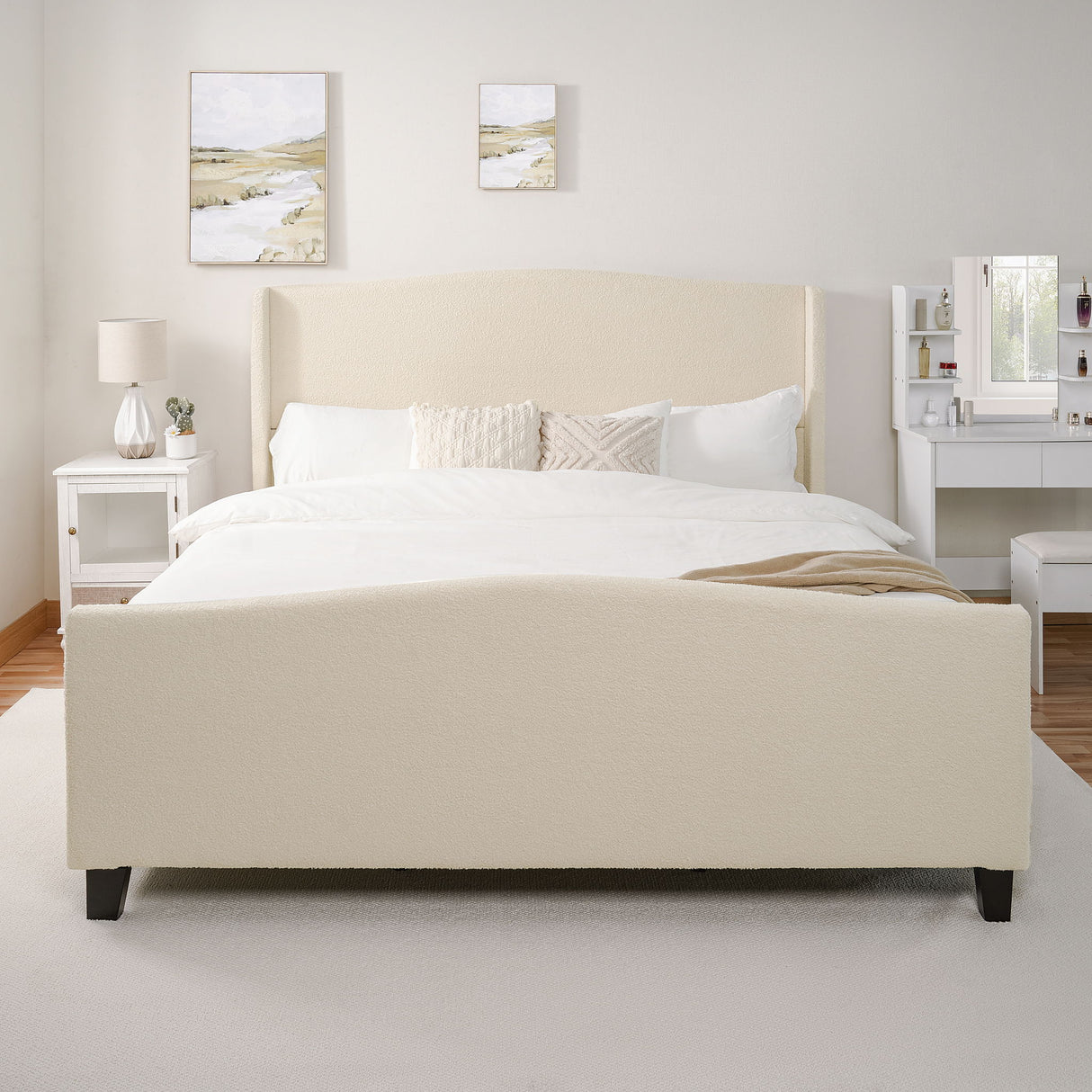 Platform Bed Frame With Tall Headboard And High Footboard