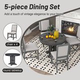 5 Piece Dining Set With Extendable Round Table And Upholstered Chairs