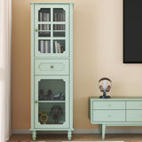 Curio Cabinet, Freestanding Vintage Display Storage Cabinet, Adjustable Shelves - Green