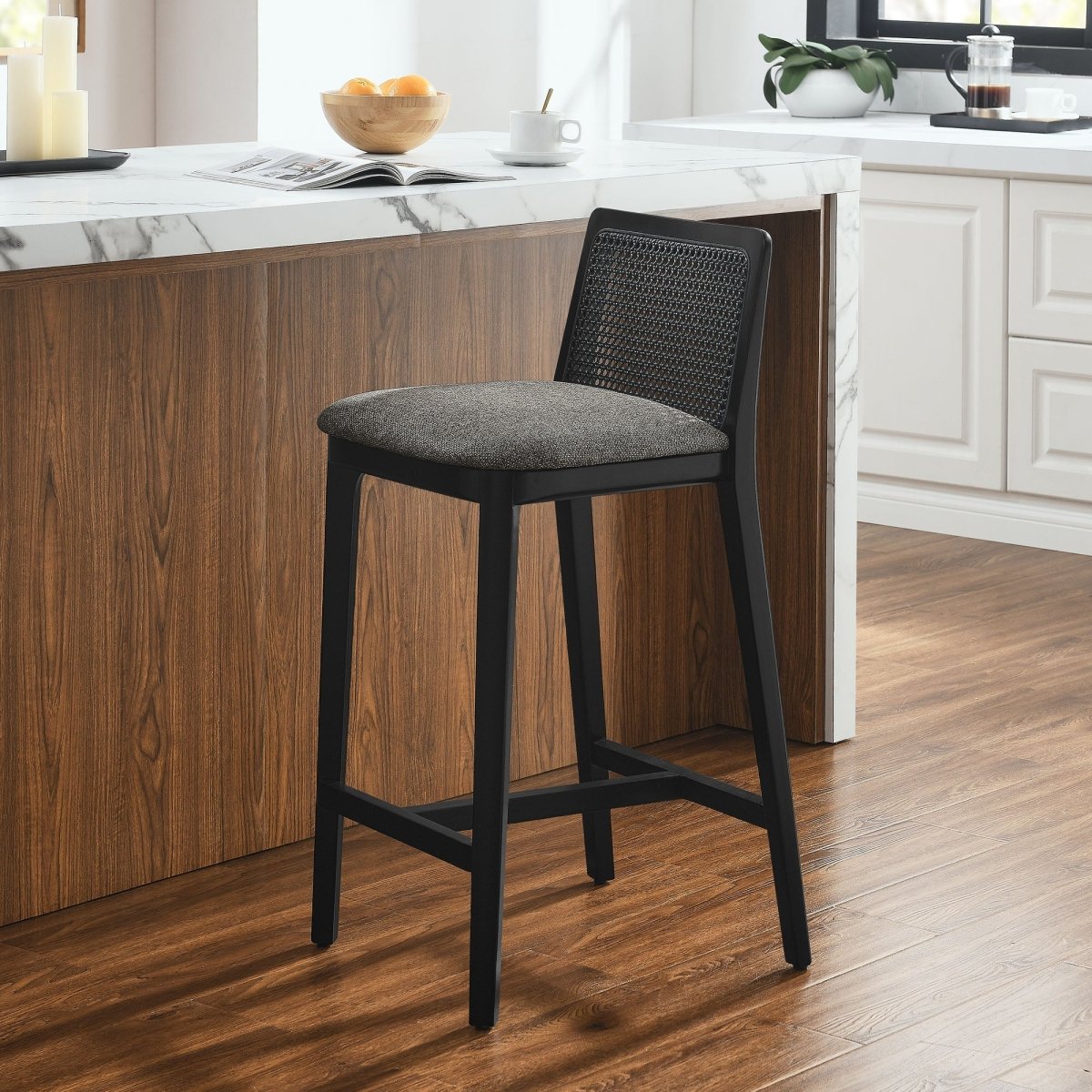 Cane Rattan Back Wood Counter Stool - Stools available at Alpine Outlets in Denver