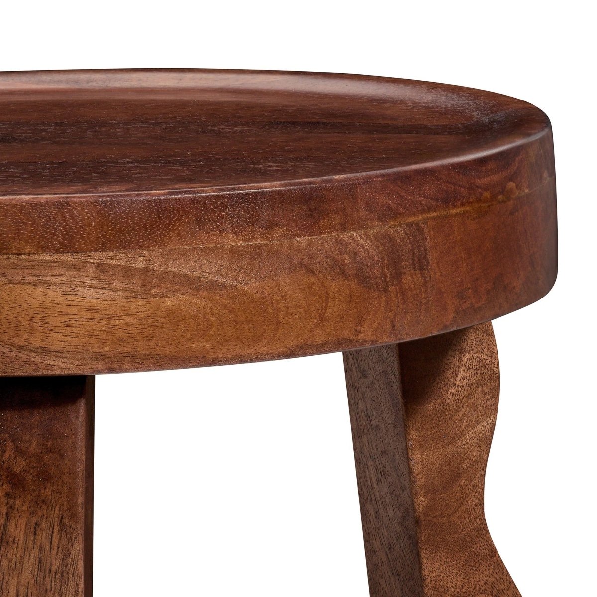 Carved Mango Wood Stool with Wavy Legs – Walnut 14 Inch - End & Side Tables available at Alpine Outlets in Denver