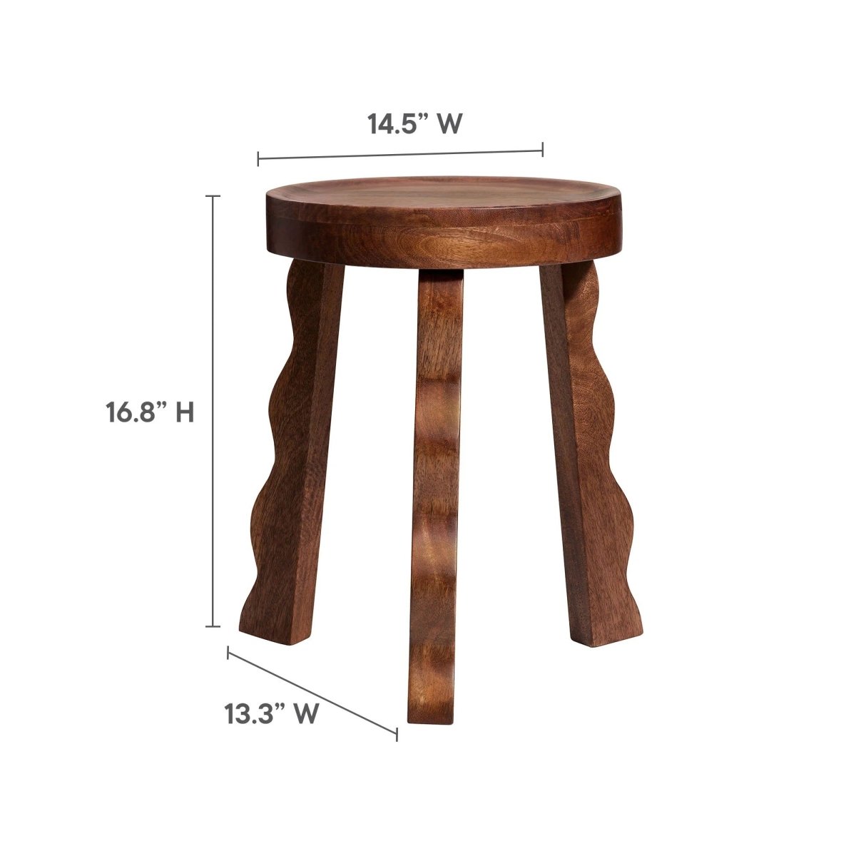 Carved Mango Wood Stool with Wavy Legs – Walnut 14 Inch - End & Side Tables available at Alpine Outlets in Denver