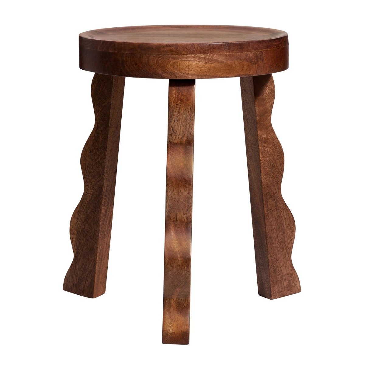 Carved Mango Wood Stool with Wavy Legs – Walnut 14 Inch - End & Side Tables available at Alpine Outlets in Denver