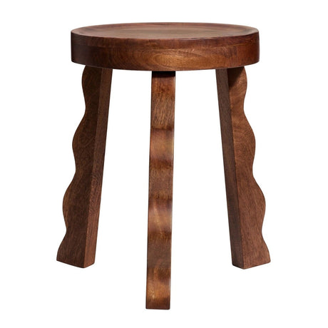 Carved Mango Wood Stool with Wavy Legs – Walnut 14 Inch - End & Side Tables available at Alpine Outlets in Denver