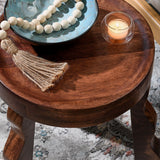 Carved Mango Wood Stool with Wavy Legs – Walnut 14 Inch - End & Side Tables available at Alpine Outlets in Denver