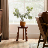 Carved Mango Wood Stool with Wavy Legs – Walnut 14 Inch - End & Side Tables available at Alpine Outlets in Denver