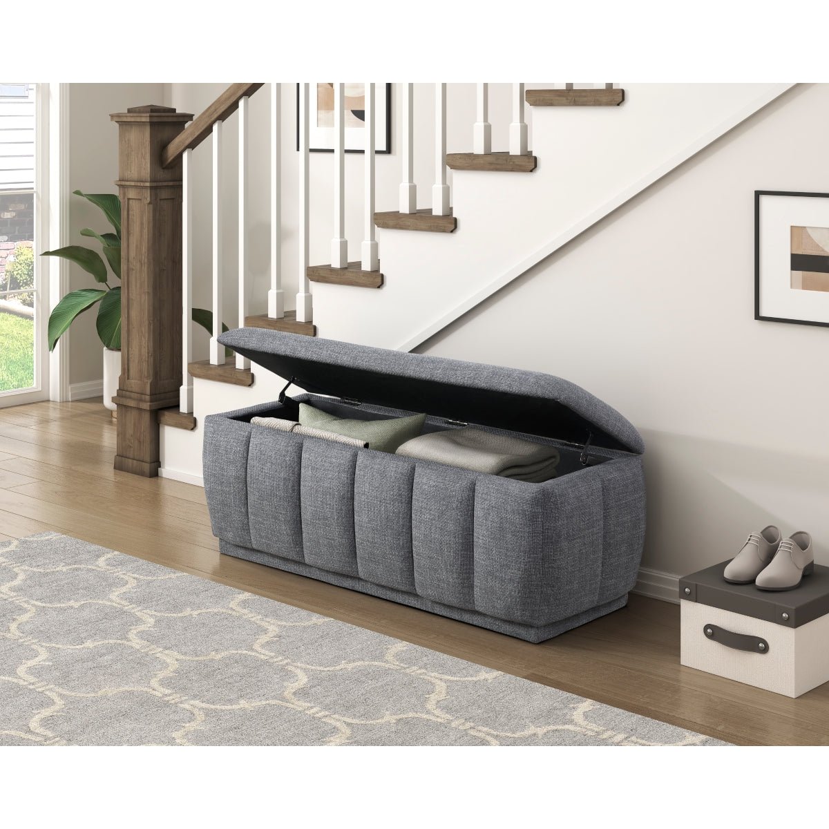 CAVINAS Modern Lift-Open Top Ottoman Bench with Internal Storage, Upholstered Storage Bench - Bedroom Furniture - Alpine Outlets