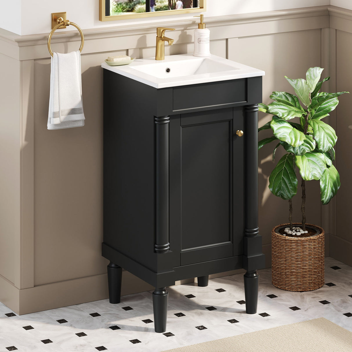 French Style Bathroom Cabinet With Sink, Adjustable Shelf